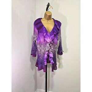 Ruffle Pleated Purple Open Kimono Women 2X Stretch Sparkle Fairy Boho Maximalist